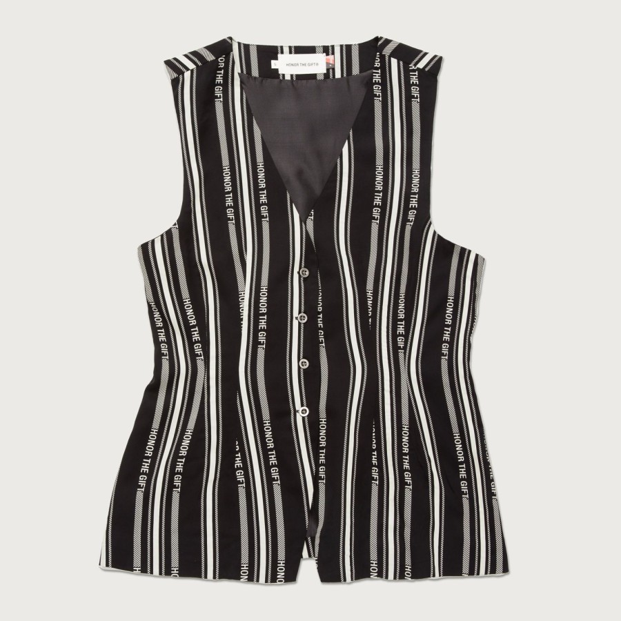 Honor The Gift | Womens Satin Vest - Black Stripe