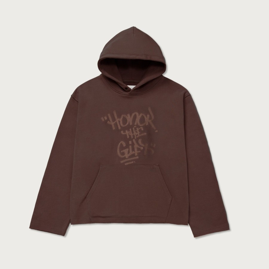 Honor The Gift | Script Embroidered Hoodie - Brown