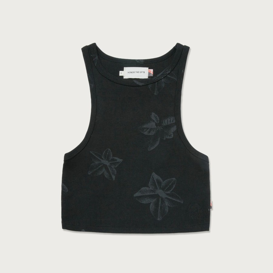 Honor The Gift | Womens Floral Ribbed Tank - Black