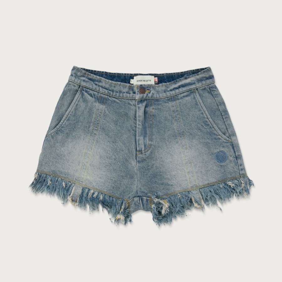 Honor The Gift | Womens Denim Fringe Short - Blue