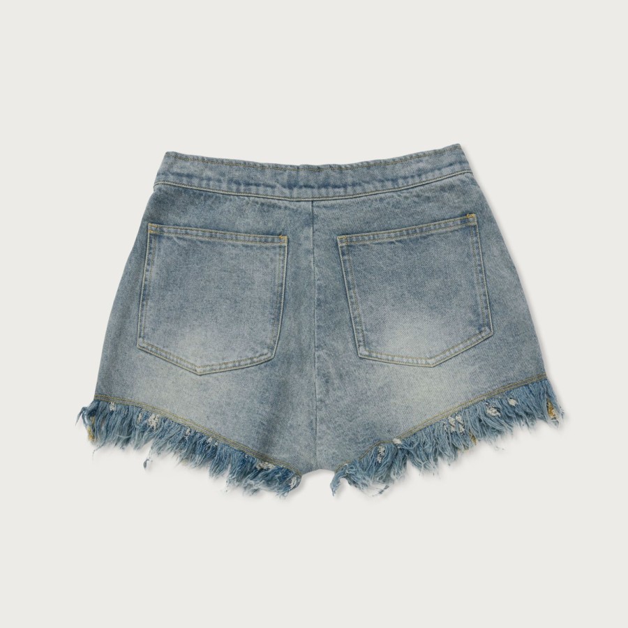 Honor The Gift | Womens Denim Fringe Short - Blue