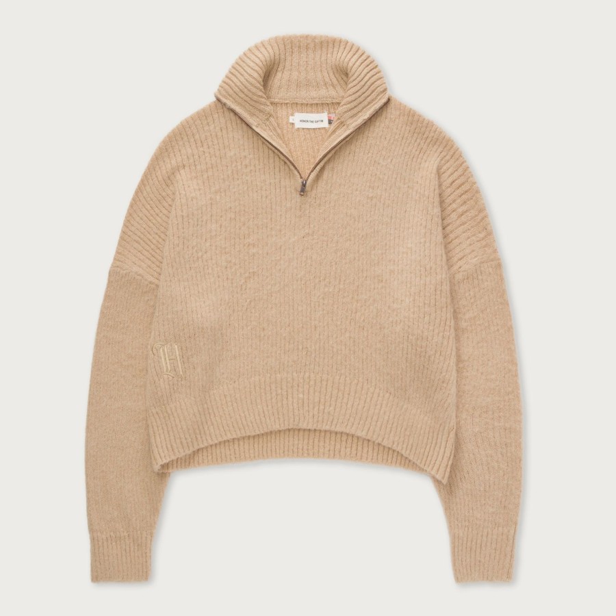 Honor The Gift | Womens Oversize Knit Quarter Zip - Sand