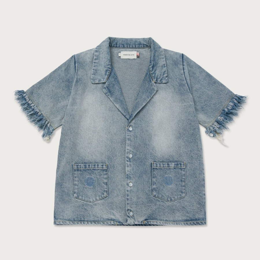 Honor The Gift | Womens Denim Camp S/S Button Up - Light Indigo