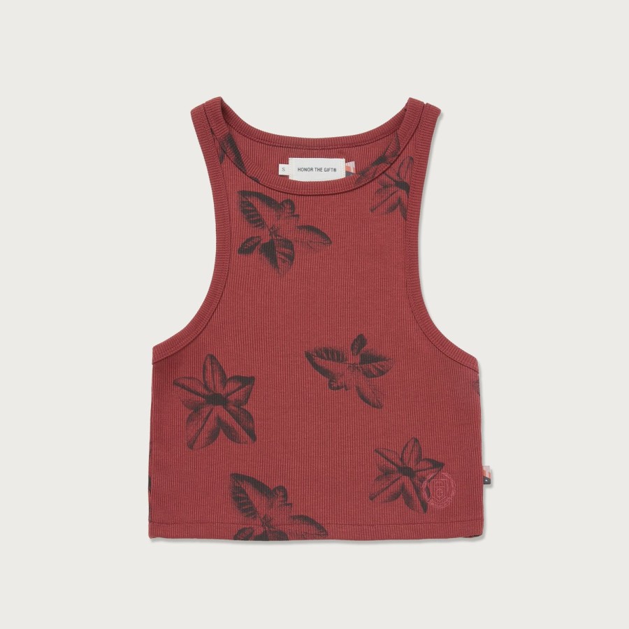 Honor The Gift | Womens Floral Ribbed Tank - Brick