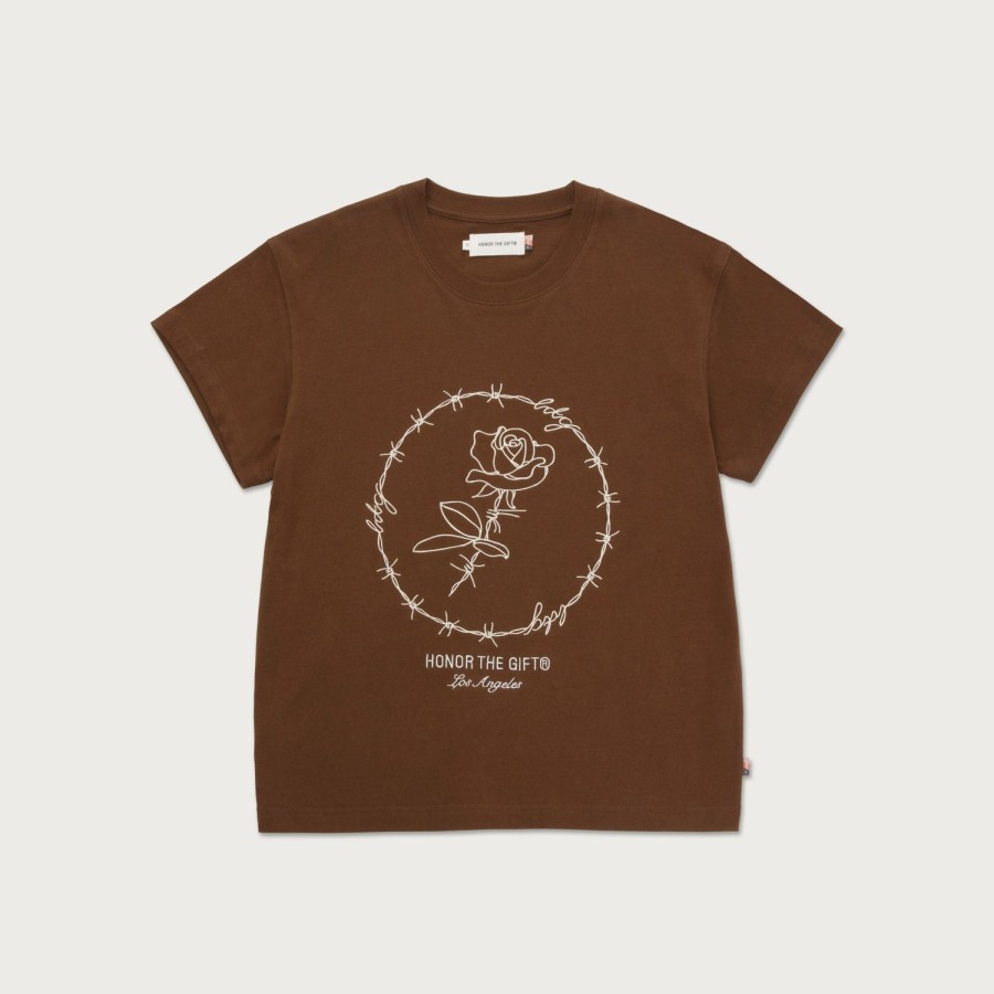 Honor The Gift | Womens Barbwire Rose T-Shirt - Brown