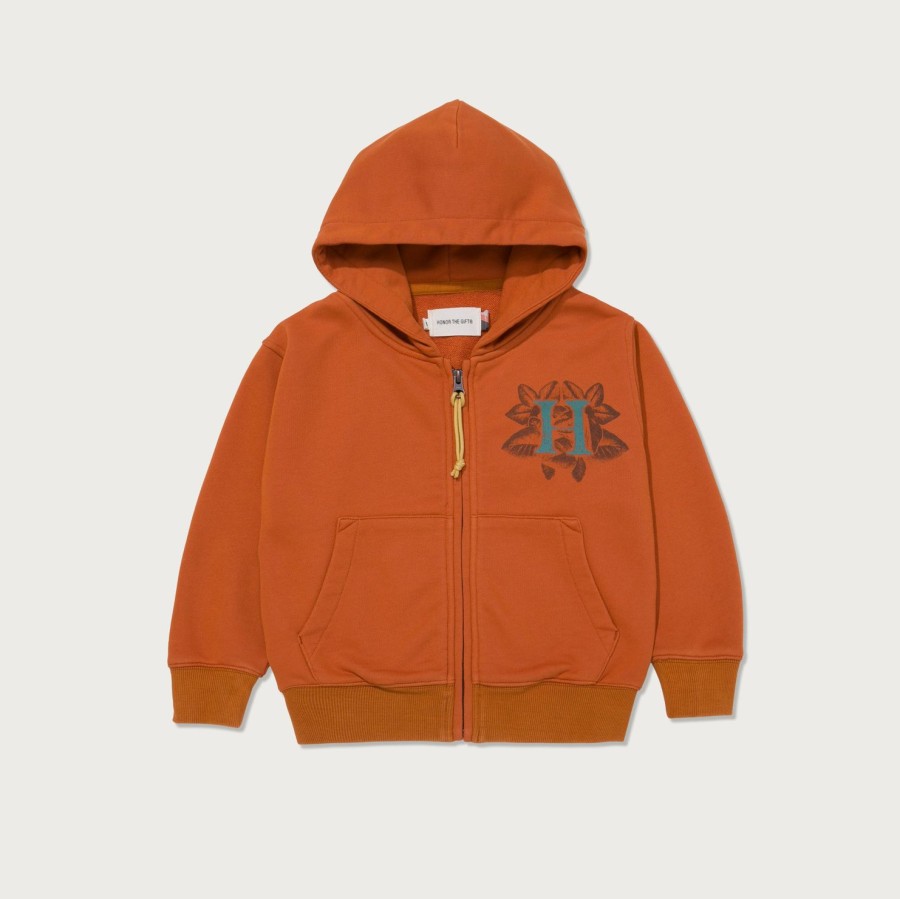 Honor The Gift | Kids Blooming Flower Full Zip Hoodie - Rust