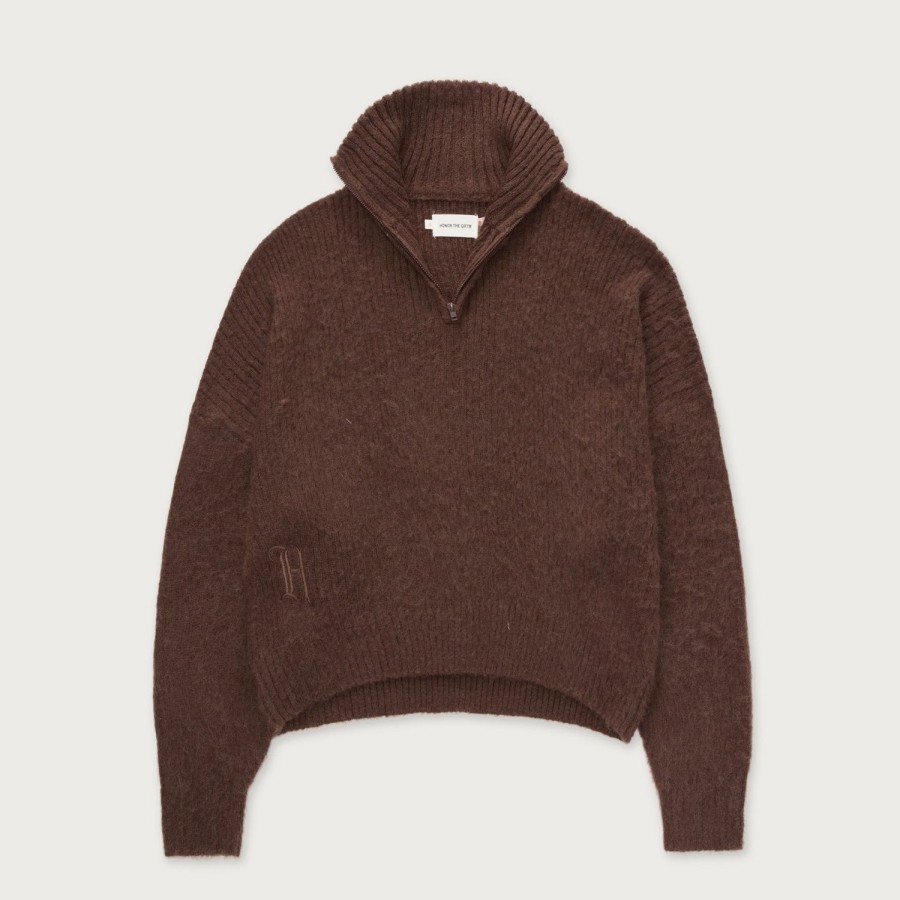 Honor The Gift | Womens Oversize Knit Quarter Zip - Brown