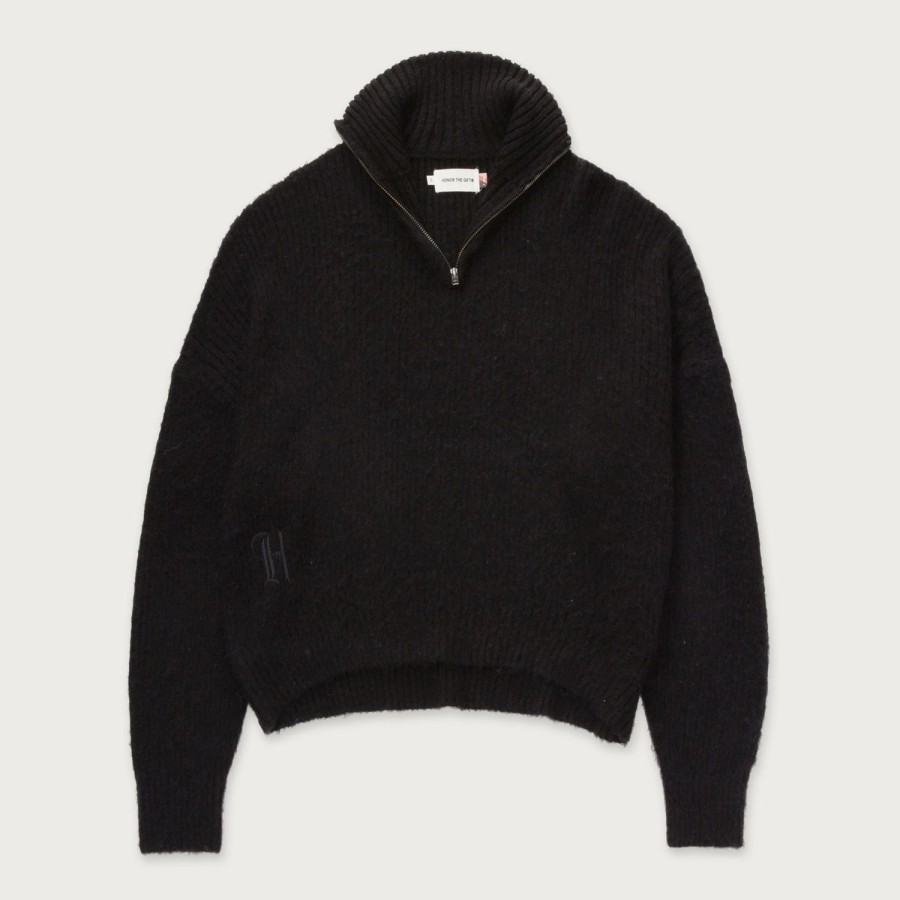 Honor The Gift | Womens Oversize Knit Quarter Zip - Black