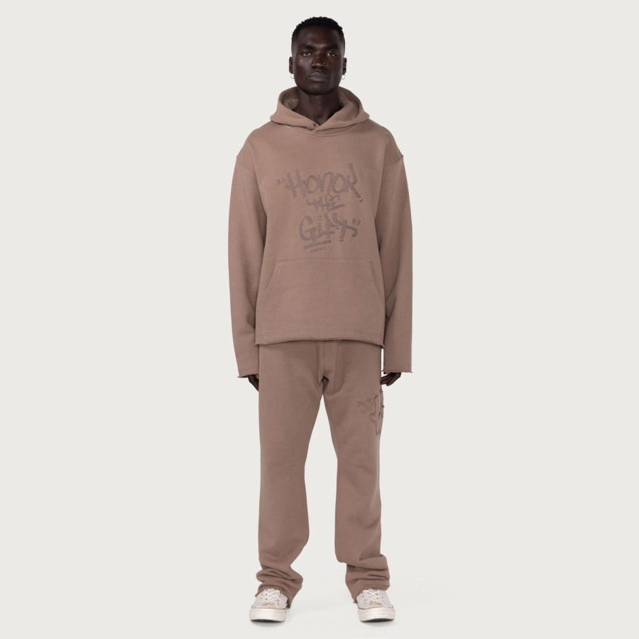 Honor The Gift | Script Embroidered Hoodie - Lt. Brown