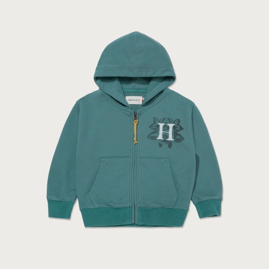 Honor The Gift | Kids Blooming Flower Full Zip Hoodie - Teal